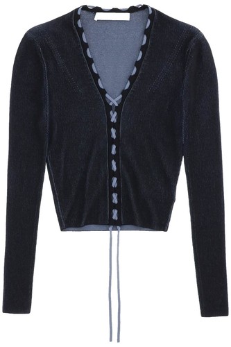 LEE JUNHO Gray Cardigan with Penpen Embroidery, Black Buttons