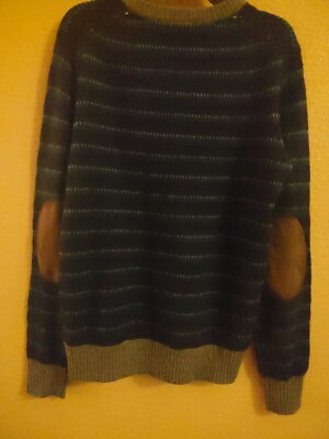Boden Johnnie B Boys Wool Blend Elbow Patch Sweater Blue Grey Size 11 12 Youth 