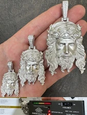 Real 925 Sterling Silver MOISSANITE Jesus Piece Iced Pendant Necklace - 3 Sizes