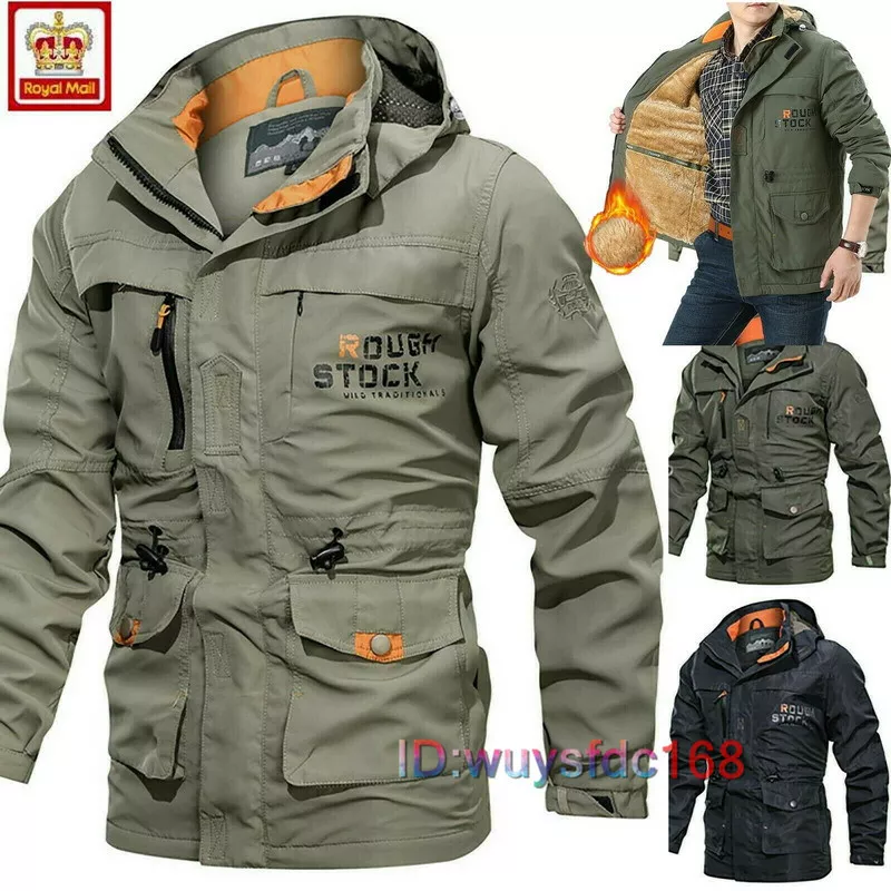 Mens Winter Waterproof Tactical Jacket Hooded Fur Lining Breathable Outdoor Coat