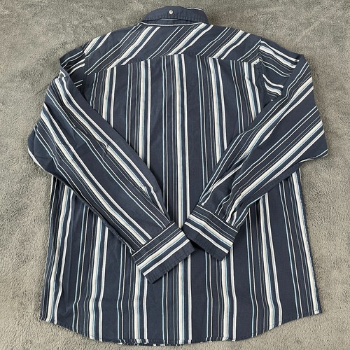 Anchor Mens Size Large Button Up Shirt Long Sleeve Blue & White Stripe Y2K - Picture 3 of 7