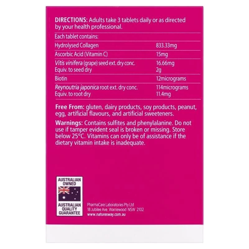 Nature's Way Beauty Hydrolised  Collagen 2500mg Australian Vitamins 120 Tablets Foto 4 de 4
