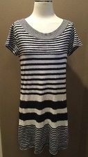 Anthropologie Maeve P/M Navy & Ivory Stripe Knit Dress W Short Sleeves