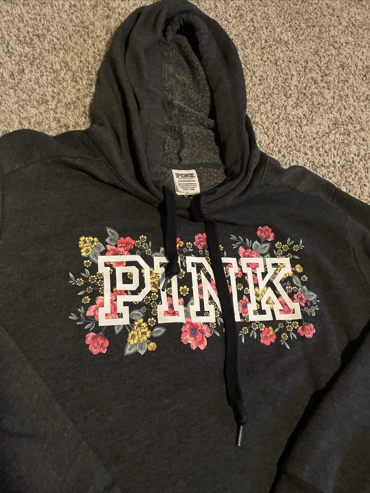 UNDERCOVER Felpa con cappuccio Victoria Secret XS rosa floreale pullover felpa usata in ottime condizioni grigio scuro donna A5