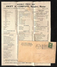 Newburgh, ME Amos W. Knowlton* 1910 Bangor Swift & Co. Provisions Price Sheet VG
