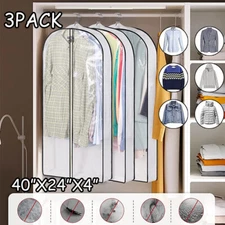 3PACK  40" Garment Bag Travel Suit Dress Storage Clear Cover Full Zipper Coat US