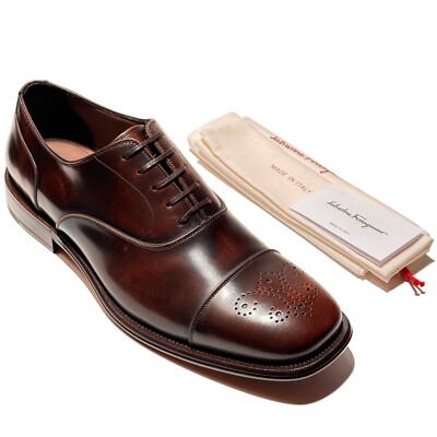 ferragamo brown dress shoes Ferragamo MAXIME Brown Leather Cap Toe Brogue Oxford Men's Dress Shoes  Tramezza