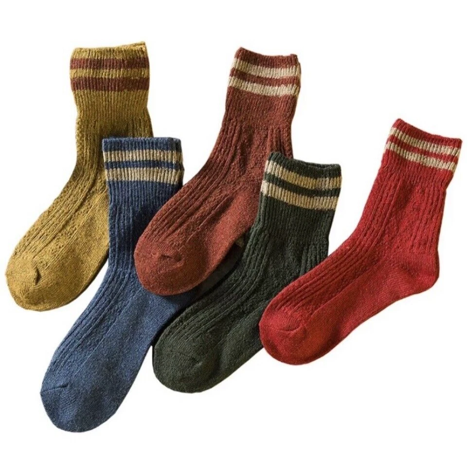 5 Pairs Women's Vintage Style Thick Wool Warm Winter Crew Socks