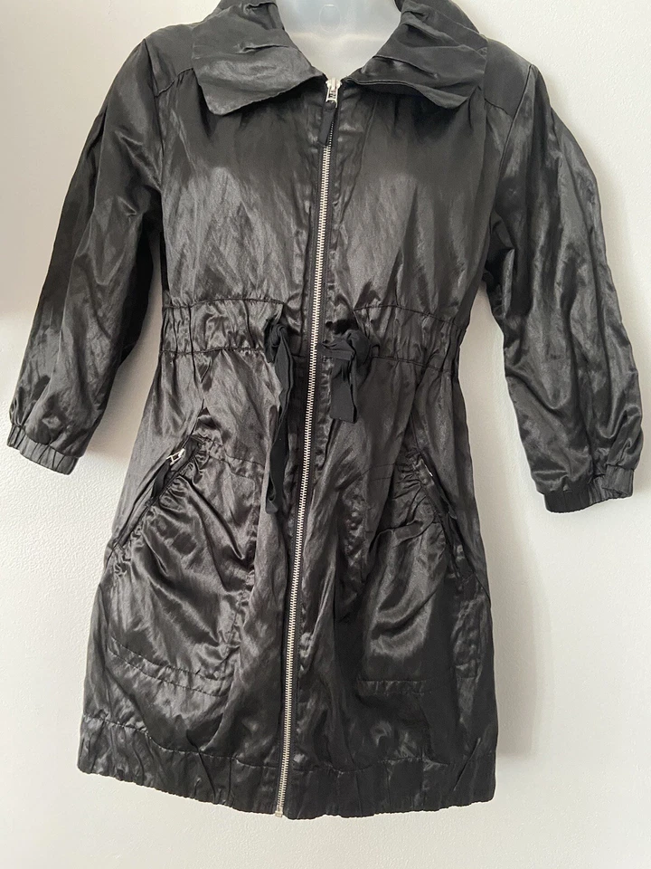 KENSIE 缎面腰领带夹克尺寸小号拉链口袋黑色 — 第 2/4 张图片