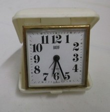 alter Reisewecker Baduf Uhr mechanisch Messing weißes Etui Vintage clock