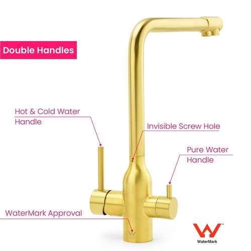 3 Way Kitchen Mixer Pure Drinking Water Basin Sink Tap Faucet Black/Silver/Gold - Picture 24 of 33