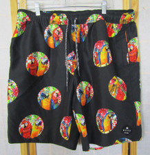 Neff Tropical Parrot 9.5" Inseam 100 Polyester Black Pocket Swim Shorts Mens XL