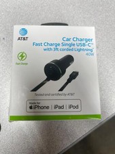 AT T Captive Cable Power Delivery Car Charger 40W with USB-C Port