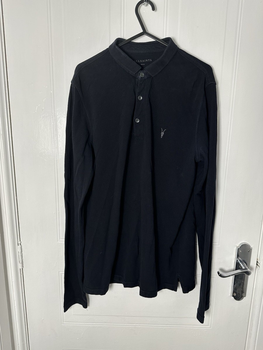 ALL SAINTS Long Sleeve Polo Shirt MenS Small Navy Blue Button Up