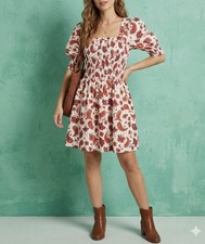 Women’s Everlyly Dress, Size M Boho Style with Paisley Print and Ruched Bodice