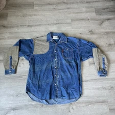 Columbia Mens DARK WASH BLUE Denim Button Down Shirt Corduroy Elbow Patch Sz XXL