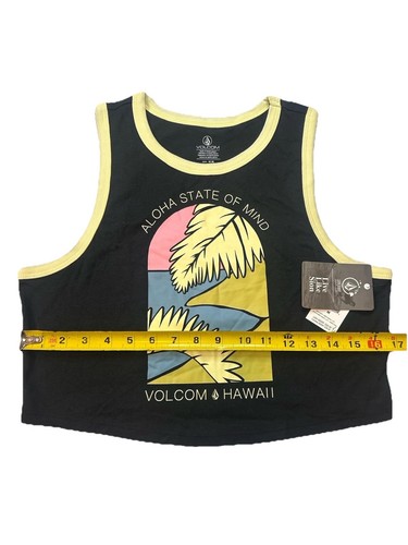 NEW VOLCOM M/8 CROP HAWAII ALOHA GRAPHIC TANK WOMENS BLACK SHIRT - Picture 8 of 9