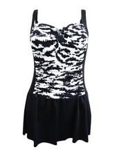Swim Solutions Women's PlusTwist-Bra One-Piece Swimdress 20W, Black/White 