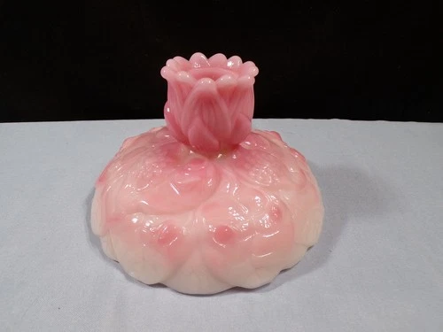 Fenton Pink Rosalene Glass Water Lily Candle Holder