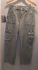 Vervet By Flying Monkey High Rise Wide Leg Cargo Jeans Sz 29 Olive Green Utility