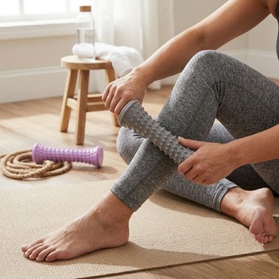 Purple Gray Foot Massage Roller Set Spiky Trigger Point Relief for Feet