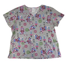 Disney Eeyore Scrub Top XL Gray Pink Winter Holiday Cartoon Print - Bright