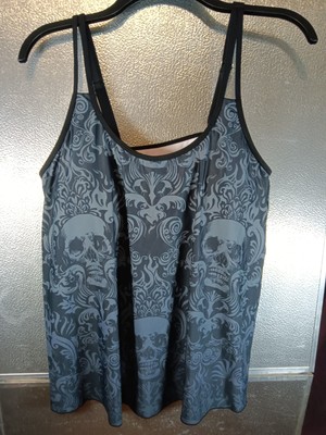 Shein Black & Grey Skull Design Swimsuit Women's Size XL