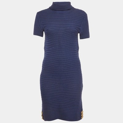 Versace Collection Minikleid dunkelblau Wolle Strick Rollkragen S