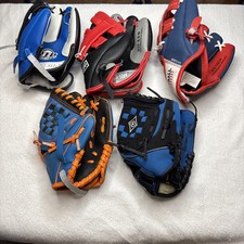 5x FRANKLIN YOUTH BASEBALL T-Ball GLOVES FITS Left HAND Blue Black Red Orange