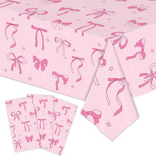 3 Pack Pink Bow Party Tablecloths   54"X108" Disposable Waterproof Party Table C