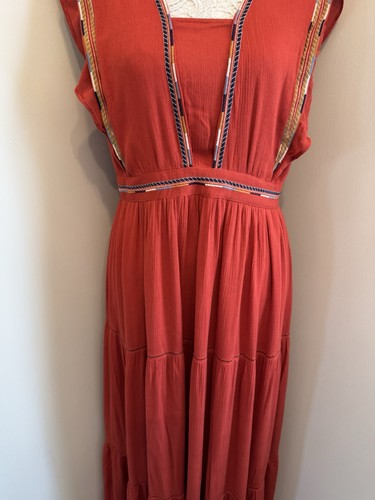 SEE U SOON DAMAS MAXI VESTIDO BORDADO NARANJA QUEMADO UK TALLA 12 (2) NUEVO CON ETIQUETAS - Imagen 3 de 10