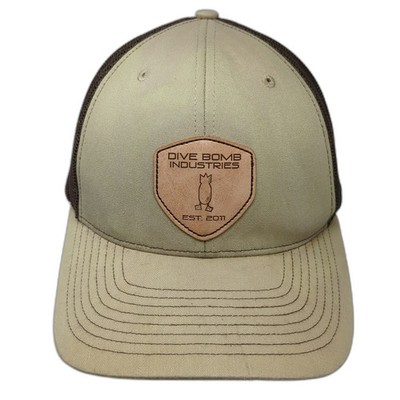 Richardson Trucker Hat Brown Beige One Size Dive Bomb Industries Leather Patch
