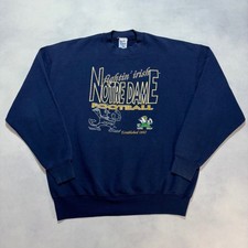 Vintage 90s Notre Dame Crewneck Sweatshirt Men's Large Navy Salem Made in USA