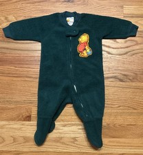 Vintage Winnie the Pooh Sears Green Fleece Footed Pajamas Sleeper 24 Months 1B