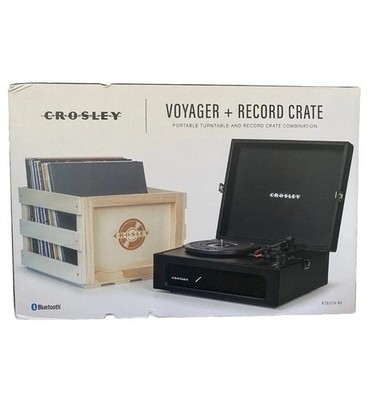 CROSLEY Voyager & Record Crate KT8017A-BK: 3 Speed Turntable; Bluetooth; RCA Out