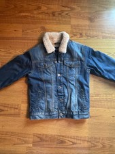 GAP Kids Sherpa Lined Denim Jacket Dark Wash Youth Large Trucker Coat