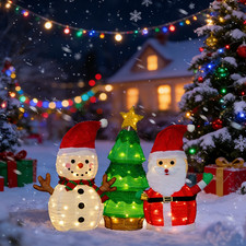 3Pcs Christmas Santa Snowman Tree for In/Outdoor Yard Decor with LED Light