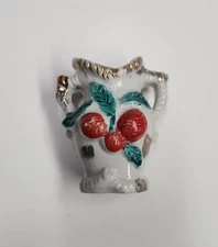 VTG Mid-Century Japan Miniature Gold Trimmed Porcelain Bud Vase with Cherries