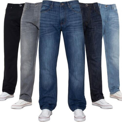 Enzo Herren Regular Fit Jeans Gerades Bein Denim Hose Groß Hoch Alle Taille