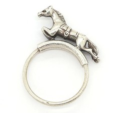 HERMES Horse Cheval Sterling Silver Key Ring Keychain Vintage Auth Unisex Auth