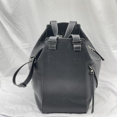Loewe Womens XL Hammack Tote Bag Grained Leather Black Pre-Owned