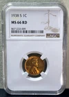 1938-S Lincoln Wheat Cent NGC MS66 RD-GEM BU-Superior Strike!