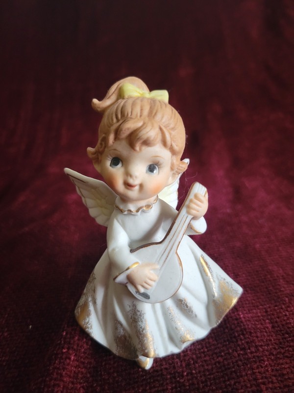 Vintage Japan Angel Banjo Enesco Music Figurine Lefton Napco Bisque TA-6380 Cute