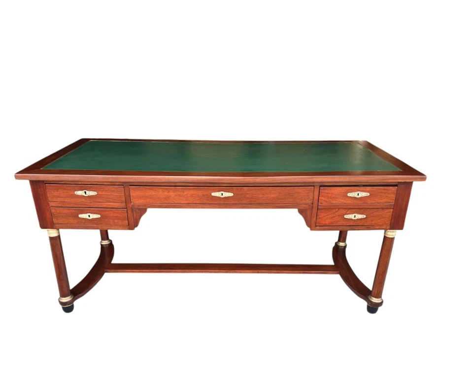 Tampo de couro verde mogno império francês do século XIX antiga escrivaninha - Imagem 3 de 4