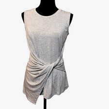 T Tahari Twist Front Asymmetrical Hem Tee Heather Gray Sleeveless Size XS NEW