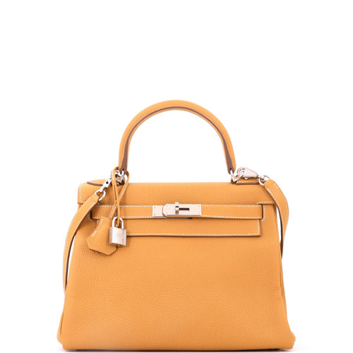 Hermes Kelly Handbag Natural Sable Togo with Palladium Hardware 28