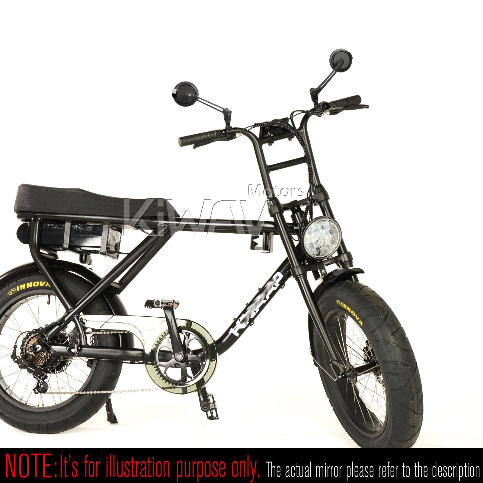 KiWAV black mirrors round AURA sleek adjustable clips 7/8" bars e-bikes bicycles