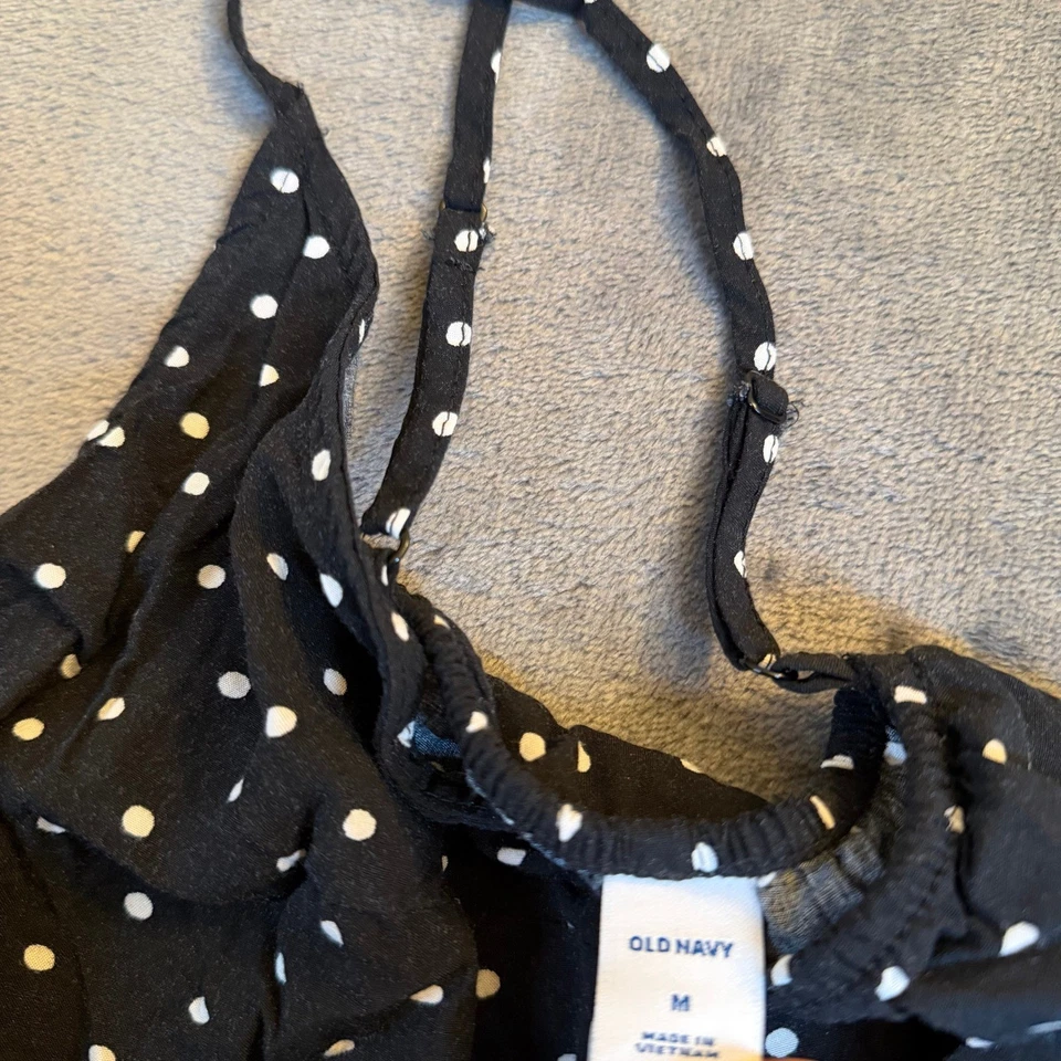 Maxi Vestido Halter Antiguo Azul Marino Negro Blanco Lunares Correas de Espagueti Para Mujer Mediano Foto 2 de 4