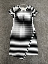 Calvin Klein Dress Women’s Sz 10 Black & White Striped Asymmetrical Hem