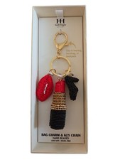 Haute Hippie - NEW Red, Black Gold Beaded Lipstick Bag Charm Key Chain